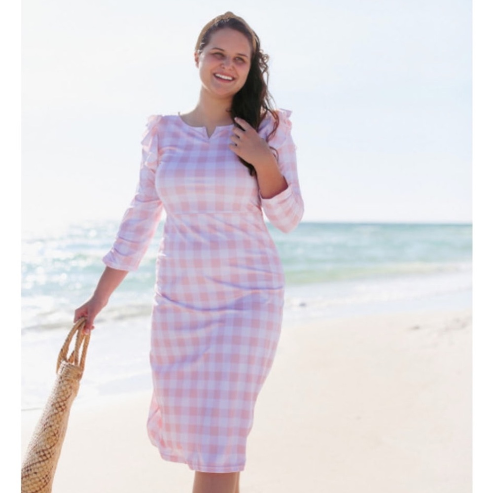 Pink Gingham Midi Dress